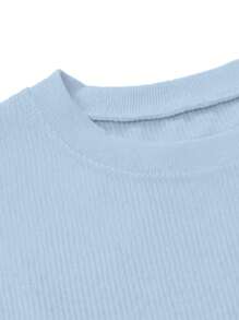 INAWLY 女士春夏休闲版型休闲 T 恤，带有棕榈树标语印花、落肩和圆领图案 T 恤女士上衣 - 藍色 - 查看 5