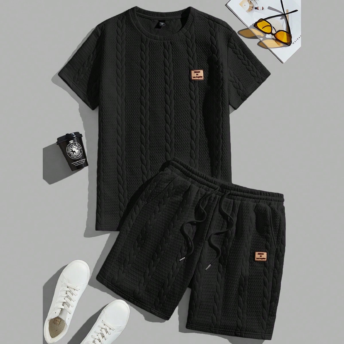 Conjunto de camiseta de manga corta de cuello redondo con estampado de letras y pantalones cortos de verano para hombre, estilo urbano, para parejas