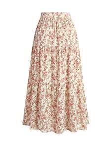 Falda línea A estampada con cintura alta de moda para mujeres de talla grande - Rosa - Ver 2