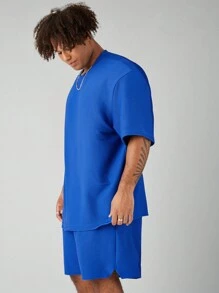 Manfinity VCAY 2入組男裝加大碼休閒針織短袖T恤休閒套裝 - 藍色 - 查看 6