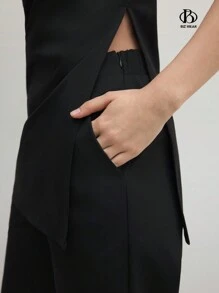 BizChic Conjunto de dos piezas elegante para mujer, sin mangas, para ir a citas. Incluye top y pantalón largo. - Negro - Ver 5