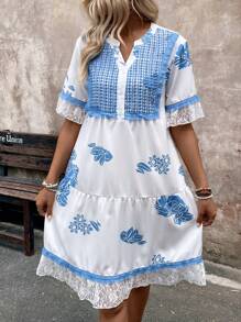 Breezaya 女士花邊修邊休閒圖形夏季連衣裙 - 杏色 - 查看 5