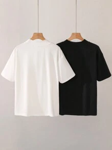 SHEIN Tween Boys Extended Size Casual Letter & Printed Pattern Stand Collar Pullover Short Sleeve Knit T-Shirt (Multi-Pack, One In Each Color) - Multicolor - View 2