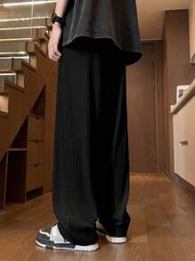Quần ống đứng nhăn dáng rộng thoải mái cho nam, màu trơn, mùa hè, mùa thu - màu đen - Xem 2