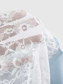 ROMWE 蕾絲拼接淺藍提花筒身上衣 - 淺藍色 - 查看 5