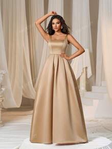 Faeriesty Elegant Satin Square-Neck Tie-Dress With Dramatic Floor-Length Hem | Luxurious Evening Look For Galas, Weddings Or Red Carpet Events Bridesmaid Dress