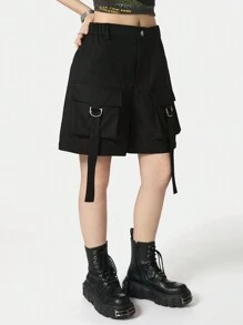 SHEIN EZwear 女士夏季日常穿着编织带 5 口袋工装短裤