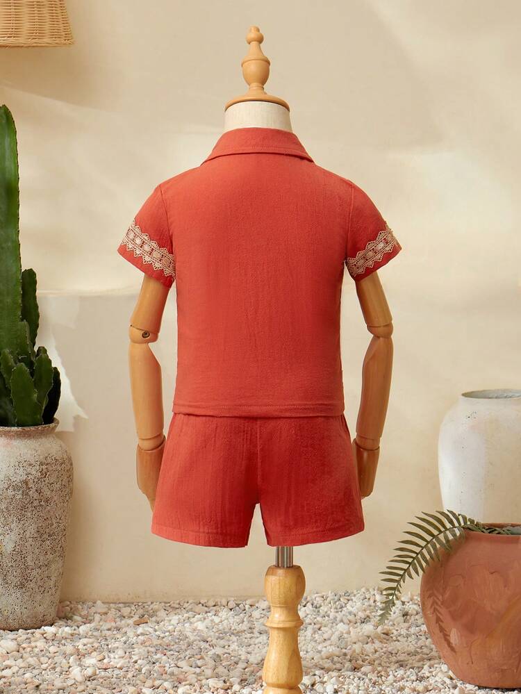 Boys' Shirt And Shorts Set, Comfortable  Classic, 2024 New Summer Collection