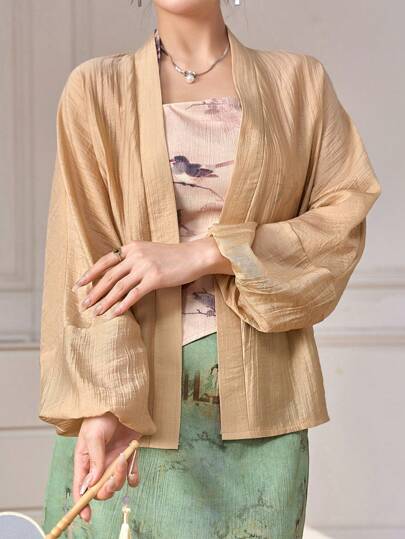 Modelyn Enfärgad lanternärm för kvinnor, lös Elegant Hanfu- Långärmad jacka, Hanfu Ytterkläder