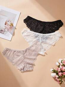 Women's Sexy Solid Color Lace Panties, 3pcs/Set Sexy Lingerie - Multicolor - View 1