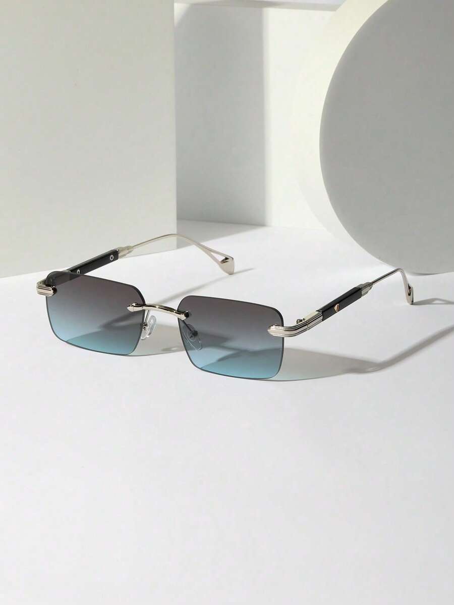 1 件装无框心形图案金属太阳镜，厚镜框，可调节鼻托，适合夏季男士（含眼镜盒和眼镜绳）太阳镜 太阳镜 沙滩配件 太阳镜 太阳镜 遮阳镜 适合夏季海滩度假、户外、旅行 - 漸層上灰/藍鏡片 - 查看 1