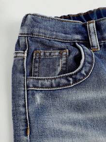 SHEIN Tween Boy Casual Stylish Washed Loose Wide Legs Denim Jeans, For Spring/Summer - Light Wash - View 7