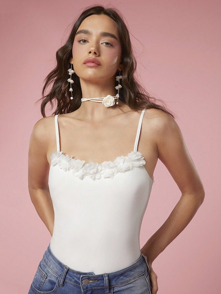 Enchnt Body cami simple de uso diario para mujer en unicolor - Blanco - Añade 6