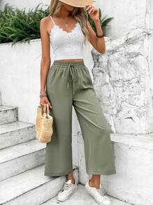 SHEIN Frenchy Bộ áo yếm và quần âu mùa hè màu trơn dành cho nữ - màu xanh lá - Xem 4