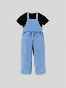 Monos y Mono de mezclilla con relieve floral de ganchillo cómodos y bonitos para niñas jóvenes