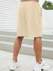 Manfinity Homme Shorts de cordón de unicolor de verano para hombres - Caqui - Ver 2