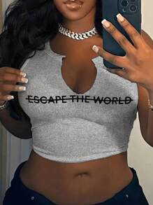 INAWLY 女款印花簡約休閒無袖背心，適合日常穿著 - 灰色 - 查看 3