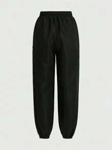 TaskEZ Solid Color Multi-Pocket Elastic Hem  Uniform Scrub Pants - Black - View 2