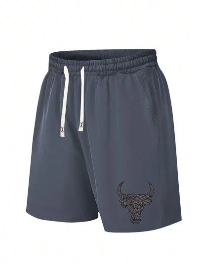 New Summer Men's Fashionable Half Pants With Bull Print, Regular For Casual And Sports Activities, Beach Shorts,Tennis Shorts