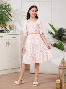 Áo dài tay cổ vuông màu hồng nhạt của Tween Girl và váy chữ A rộng màu hồng nhạt Trang phục phù hợp cho gia đình (4 bộ được bán riêng) - Màu Hồng baby - Xem 6