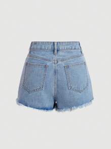 Selenza Casual damesspijkershort met versleten zakken, gerafelde zoom en imitatiepareldecor