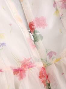 Lunelith SHEIN Lunessa Women's Summer Floral Print A-Line Puff Sleeve Sweet And Romantic Dress