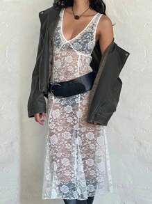 INAWLY Váy không tay đơn giản hàng ngày màu trơn dành cho nữ với chi tiết tuyệt đẹp - trắng - Xem 3