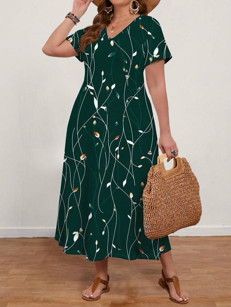 Plus Size Casual Plant Print Summer Women's Dress