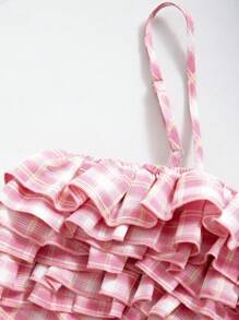 SHEIN Vestido de tirantes a cuadros con múltiples capas de volantes en el dobladillo para adolescente en vacaciones de verano - Multicolor - Ver 4