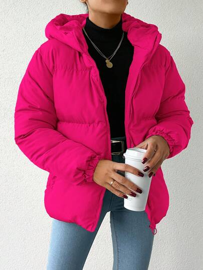 EURMUSE Women's Zipper-Front Hooded Padded Jacket