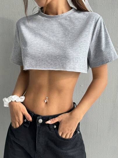 SHEIN EZwear Ladies' Summer Fashion Solid Color Ultra Short Top