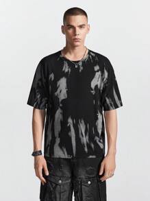 Chillumni Men's Fashion Printed Short Sleeve Knit Top - Black - View 9