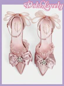Dola Lovely Women's High Heel Stiletto Pointed Shoes In Pink, Butterfly Flower Faux Pearl Ankle Strap With Rhinestone Buckle, Suitable For Romantic Gift, Party Or Gathering Spring Shoes Spring Break Easter For Christmas Fairycore Fall Shoes - Dusty Pink - View 6