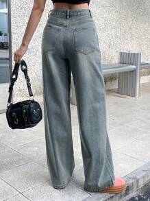 DAZY Pantalones de mezclilla rectos para mujer con bolsillos, jeans casuales - Azul - Ver 5