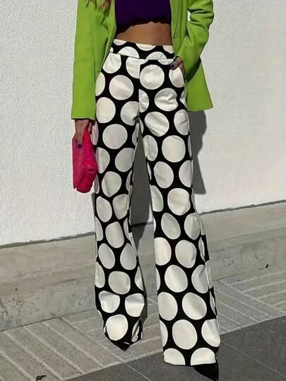 Women's Fashion Polka Dot Print Straight-Leg Pants