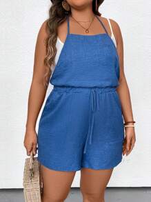 SHEIN LUNE Mono casual sin espalda de unicolor halter de talla grande para vacaciones de verano