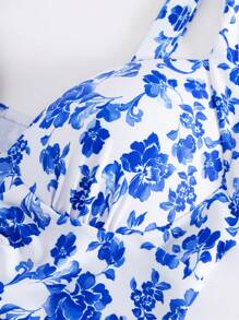 Swim Lushoire Women's One-Piece PUSH UP Wireless Printed Bra (Random Pattern) - Copyright Purchased Summer - Blue and White - View 5