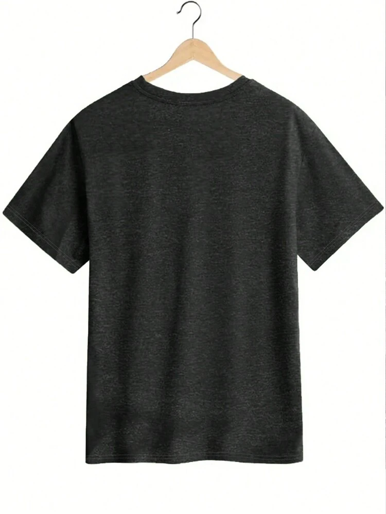 Women's Summer Cartoon Printed Short Sleeve Casual T-Shirt With Slogan, Round Neck