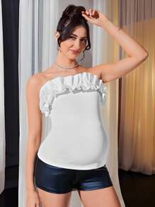 MaterniChic Maternity Comfortable Afternoon Leisure Young And Mature Short Knitted Tight-Fitting Maternity Top - White - View 7