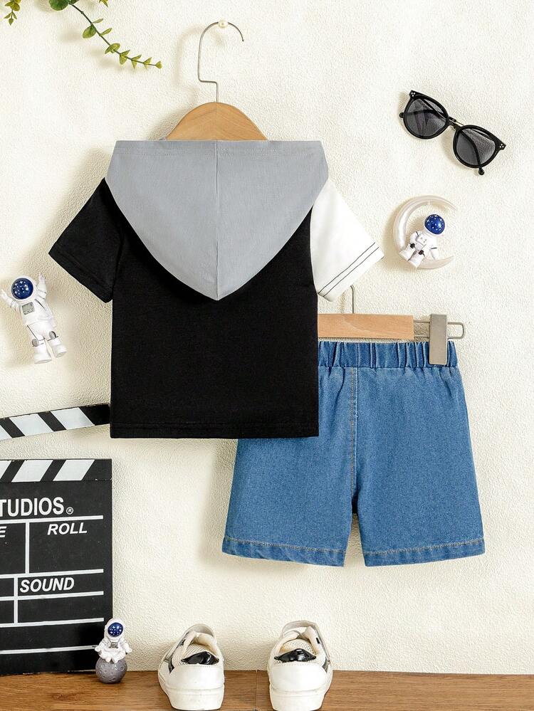 2pcs Baby Boys Short Sleeve Romper With Hat, Fashion T-Shirt & Denim Shorts Set