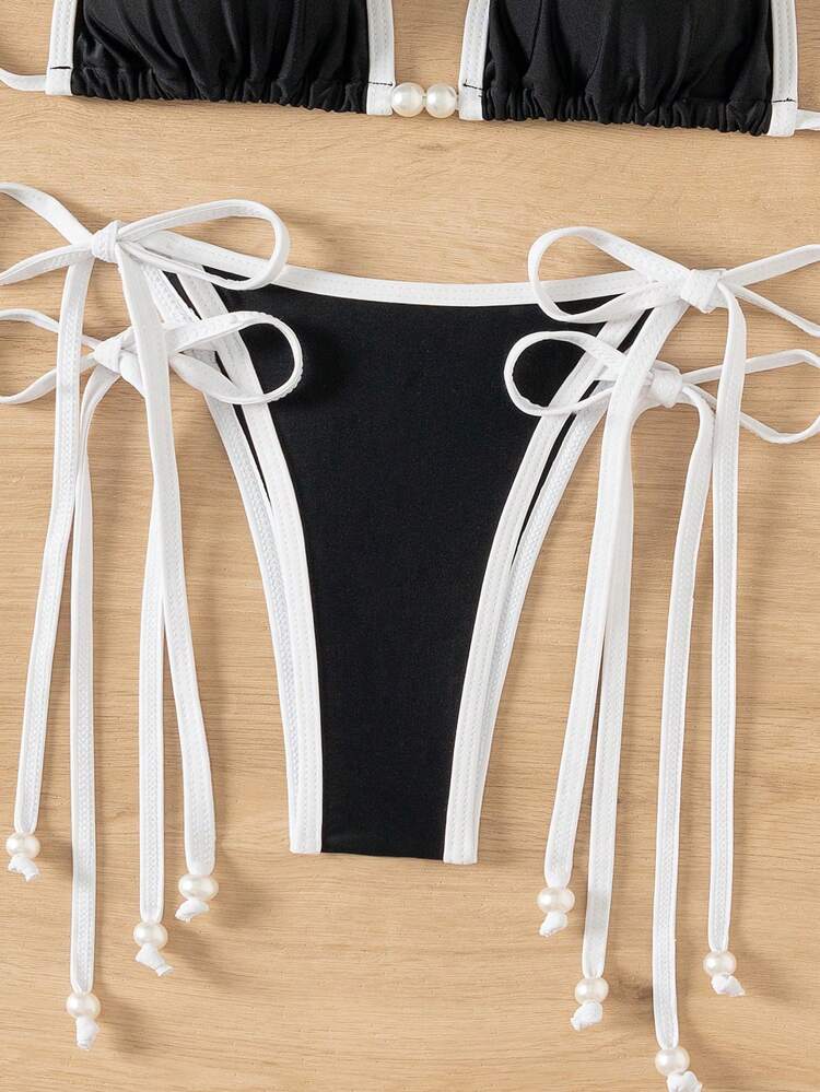 Women Color Block Halter Strap Sexy Bikini Set For Vacation Summer