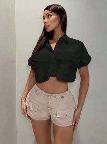 SHEIN SXY Camisa blanca corta de manga corta para verano - Negro - Ver 2