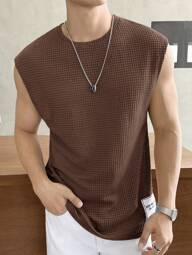 SWAVVY Camiseta masculina sem mangas tricotada em cor sólida para uso diário simples