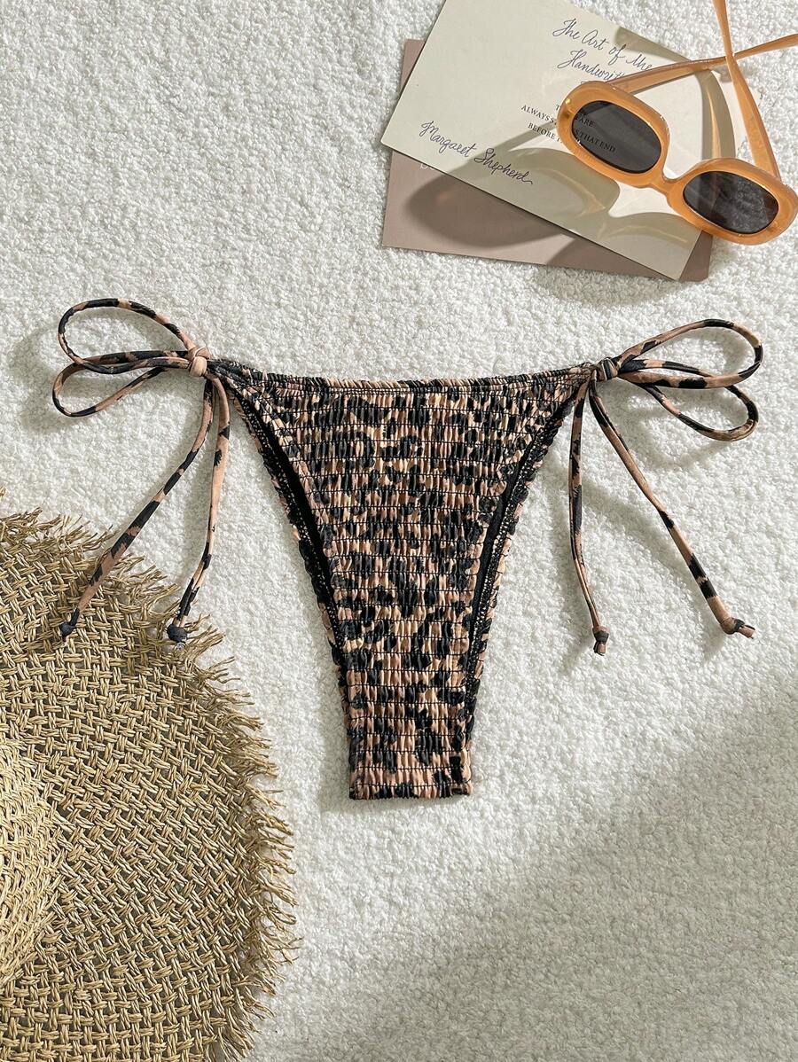 SHEIN Swim Quần bikini đi biển mùa hè họa tiết da báo có dây buộc bên hông dành cho nữ, in ngẫu nhiên - Nhiều màu - Xem 1