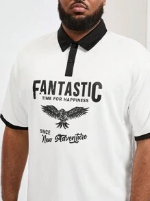 Manfinity Homme Men's Fashionable And Simple Black And White Contrast Color Polo Shirt With Turn-Down Collar, Plus Size - White - View 6