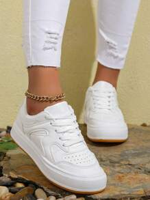 1 双男女休闲运动鞋，适合春秋季校园、户外和学生活动 - 白色 - 查看 1