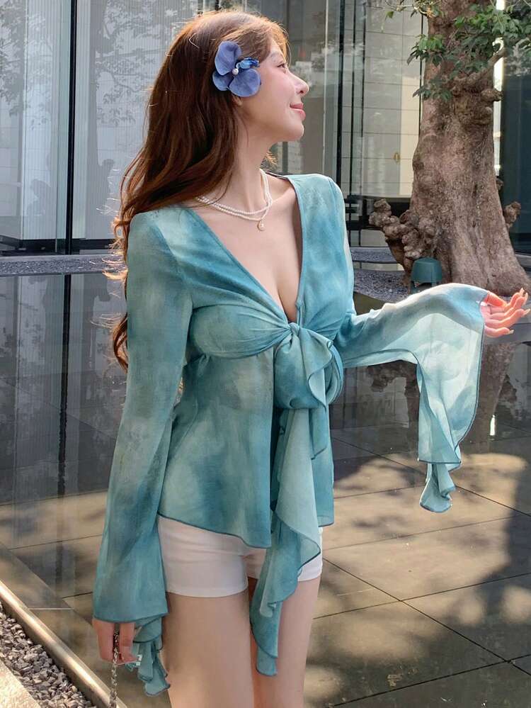Women's Stylish Long Sleeve Ruffle Hem Shirt