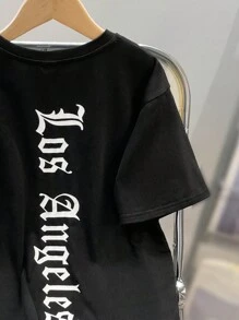 Tween Bé Trai Casual Dạo Phố Casual Fit Cổ Tròn Tay Ngắn Đan Áo Phông In Chữ Họa Tiết - màu đen - Xem 4