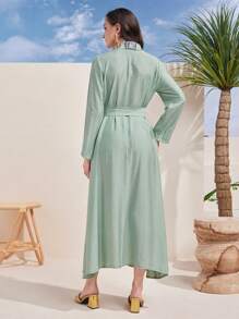 Al Najma V領腰帶休閒長袖日常穿著連衣裙 - 綠色 - 查看 2