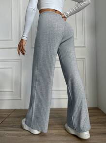 SHEIN Cottnline 純色針織喇叭袖毛衣和褲子套裝 - 淺灰色 - 查看 2